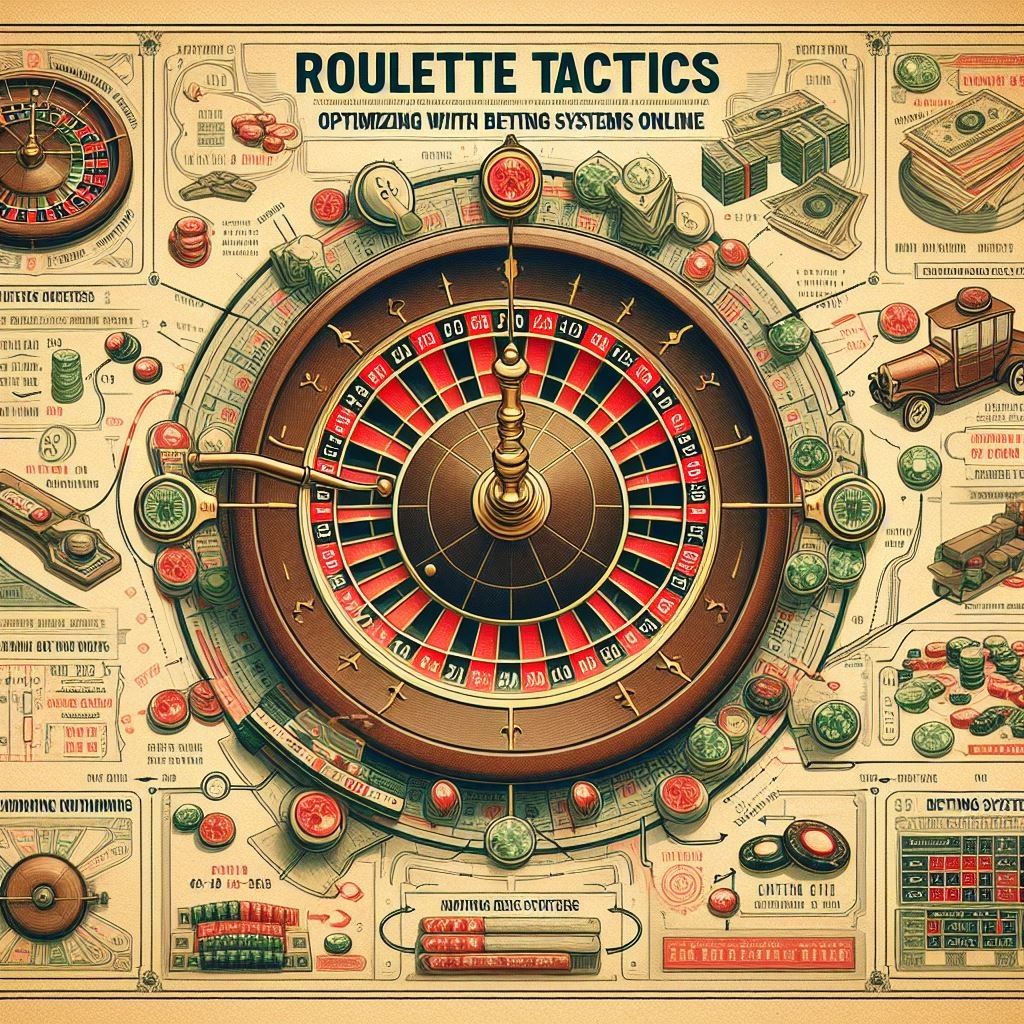 Illustration depicting a roulette wheel with betting chips, symbolizing the strategies and Roulette Tactics used to optimize wins in online roulette games.